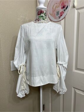 Kashieca Women's White Tie-Sleeve Balloon Blouse